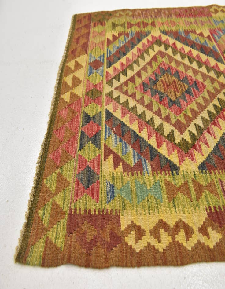 Detail image of  3' 2 x 6'  Hand Woven Kilim Maymana Wool Runner Rug
