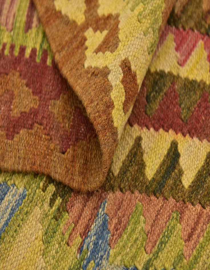 Detail image of  3' 2 x 6'  Hand Woven Kilim Maymana Wool Runner Rug