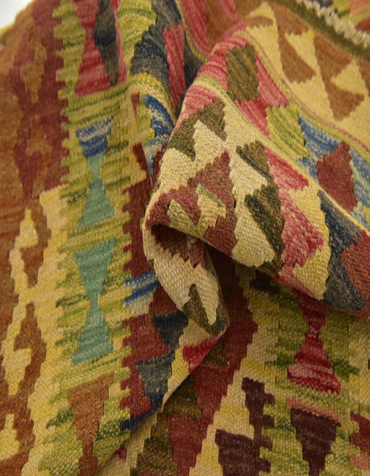 Detail image of  3' 2 x 6'  Hand Woven Kilim Maymana Wool Runner Rug