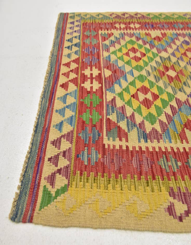 Detail image of  3' 3 x 6' 6  Hand Woven Kilim Maymana Wool Runner Rug