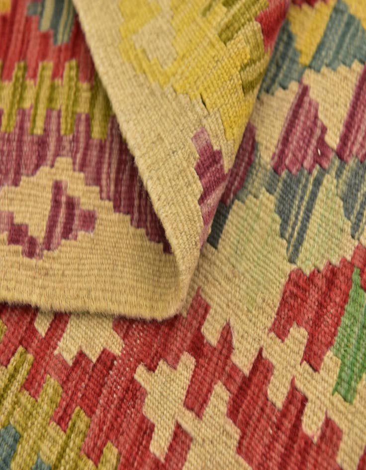 Detail image of  3' 3 x 6' 6  Hand Woven Kilim Maymana Wool Runner Rug