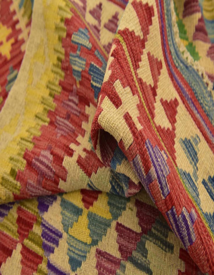 Detail image of  3' 3 x 6' 6  Hand Woven Kilim Maymana Wool Runner Rug