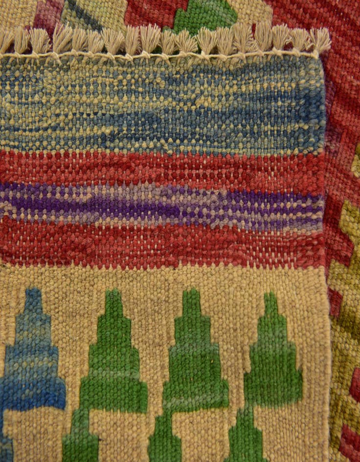 Detail image of  3' 3 x 6' 6  Hand Woven Kilim Maymana Wool Runner Rug