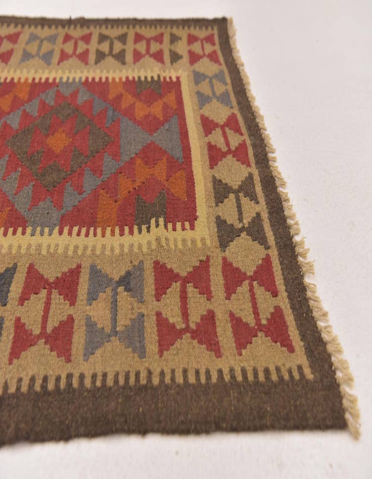 Detail image of  3' 4 x 6' 5  Hand Woven Kilim Maymana Wool Runner Rug