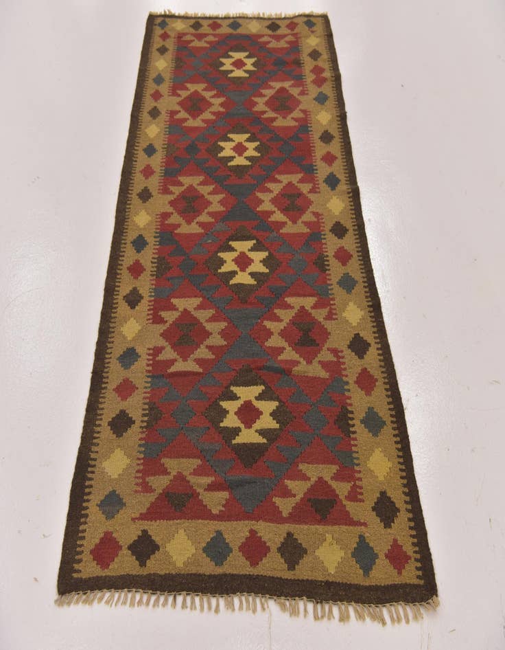 Detail image of  3' 3 x 6' 5  Hand Woven Kilim Maymana Wool Runner Rug