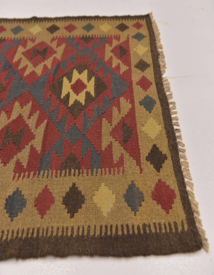 Detail image of  3' 3 x 6' 5  Hand Woven Kilim Maymana Wool Runner Rug
