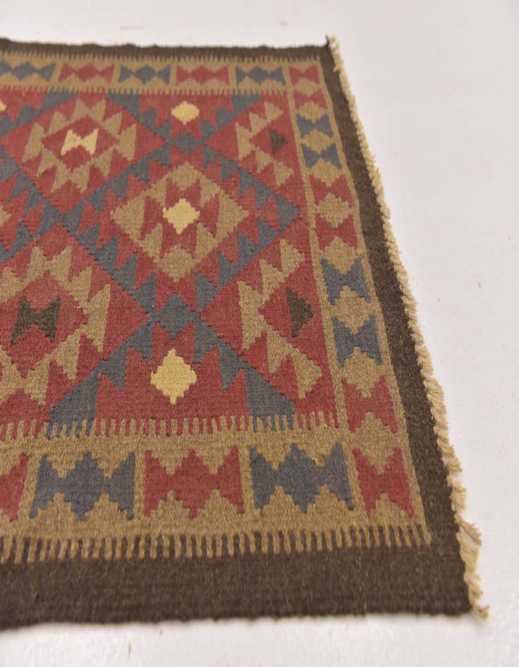 Detail image of  3' 2 x 6' 5  Hand Woven Kilim Maymana Wool Runner Rug