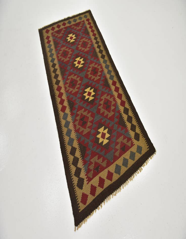 Detail image of  3' 3 x 6' 2  Hand Woven Kilim Maymana Wool Runner Rug