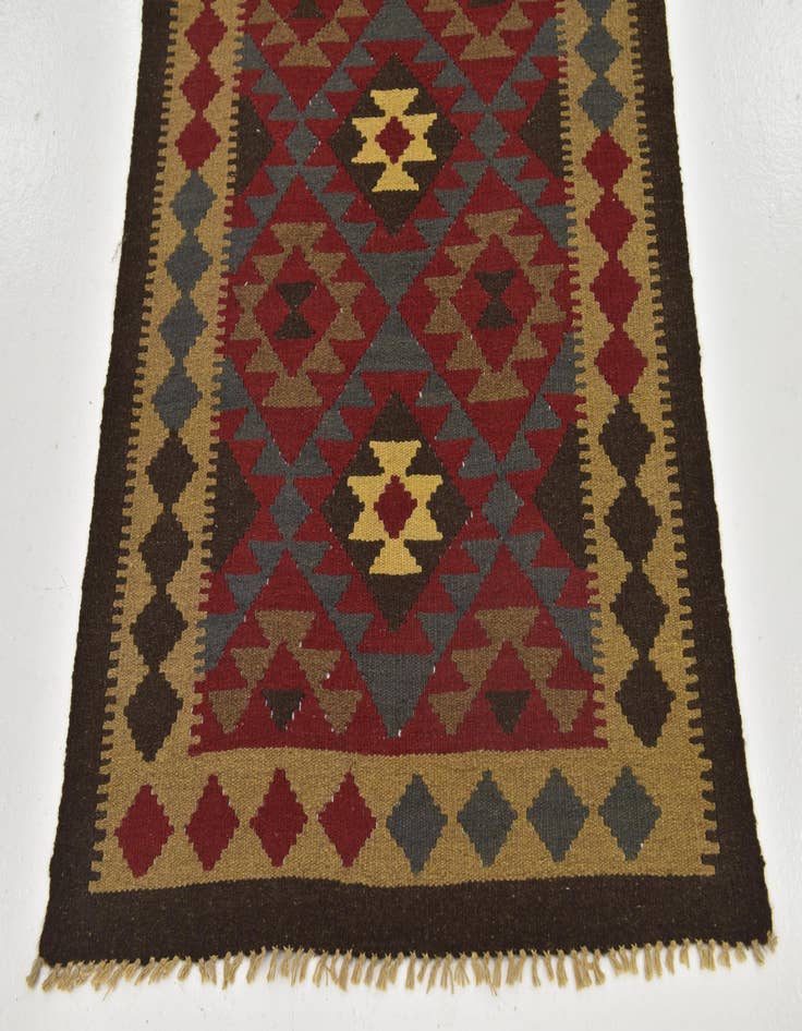 Detail image of  3' 3 x 6' 2  Hand Woven Kilim Maymana Wool Runner Rug