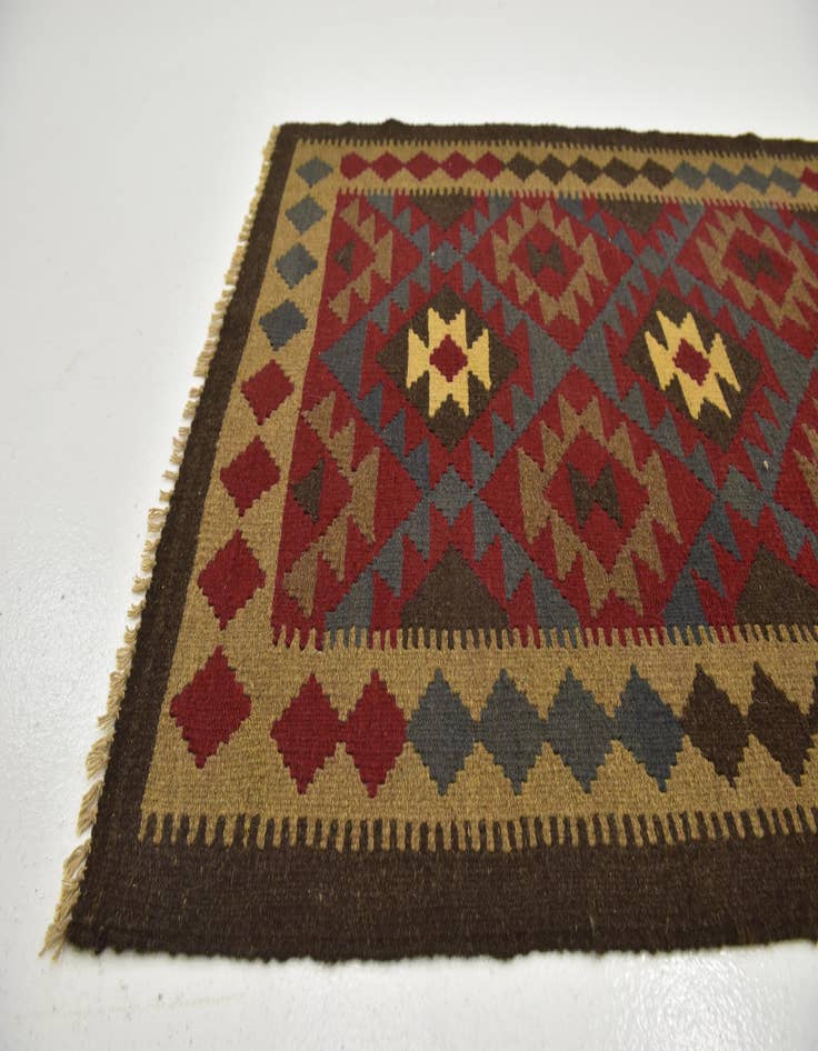 Detail image of  3' 3 x 6' 2  Hand Woven Kilim Maymana Wool Runner Rug