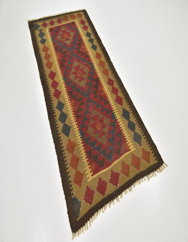 Detail image of  3' 2 x 6' 5  Hand Woven Kilim Maymana Wool Runner Rug