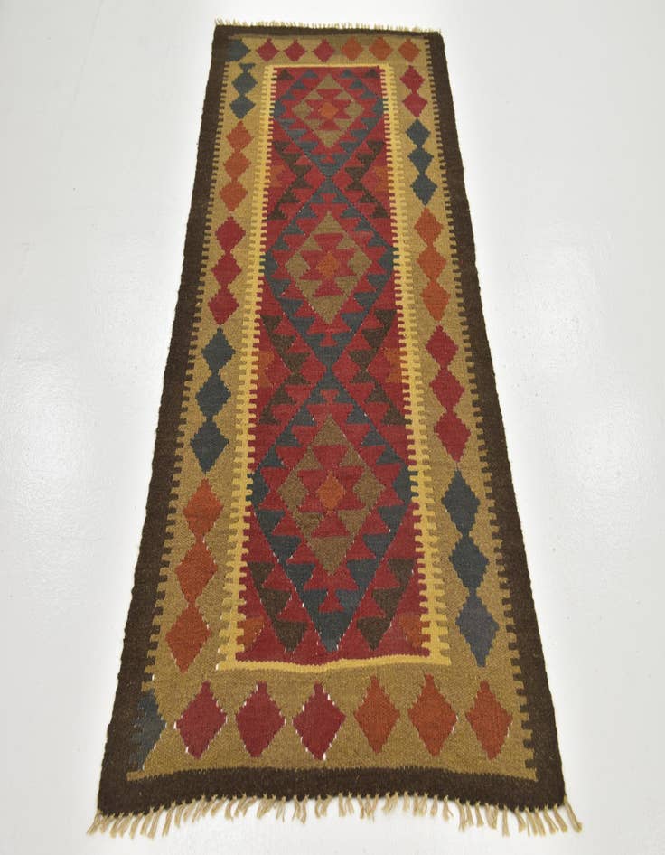 Detail image of  3' 2 x 6' 5  Hand Woven Kilim Maymana Wool Runner Rug