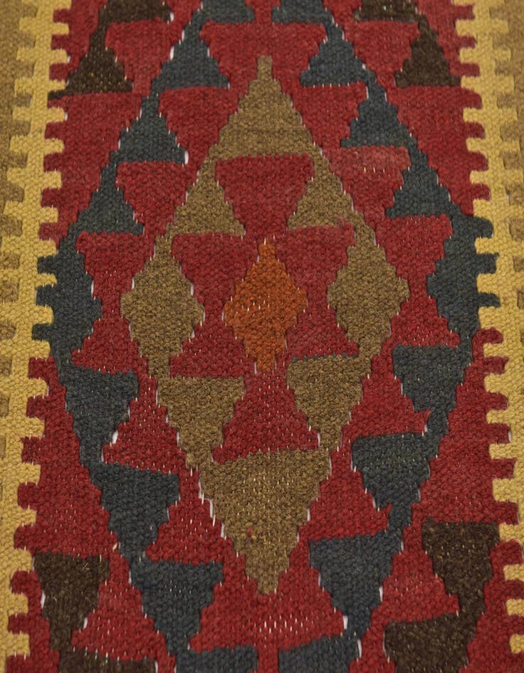 Detail image of  3' 2 x 6' 5  Hand Woven Kilim Maymana Wool Runner Rug