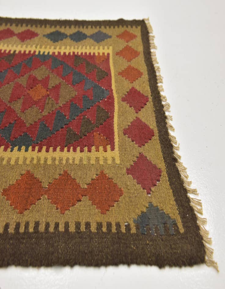 Detail image of  3' 2 x 6' 5  Hand Woven Kilim Maymana Wool Runner Rug
