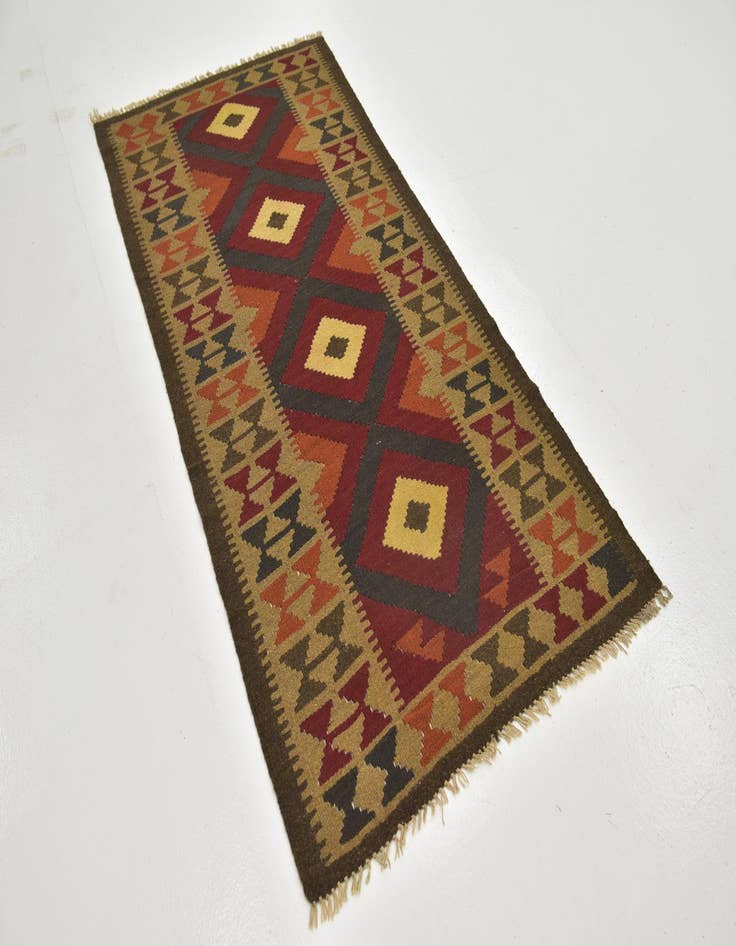 Detail image of  3' 2 x 6' 6  Hand Woven Kilim Maymana Wool Runner Rug
