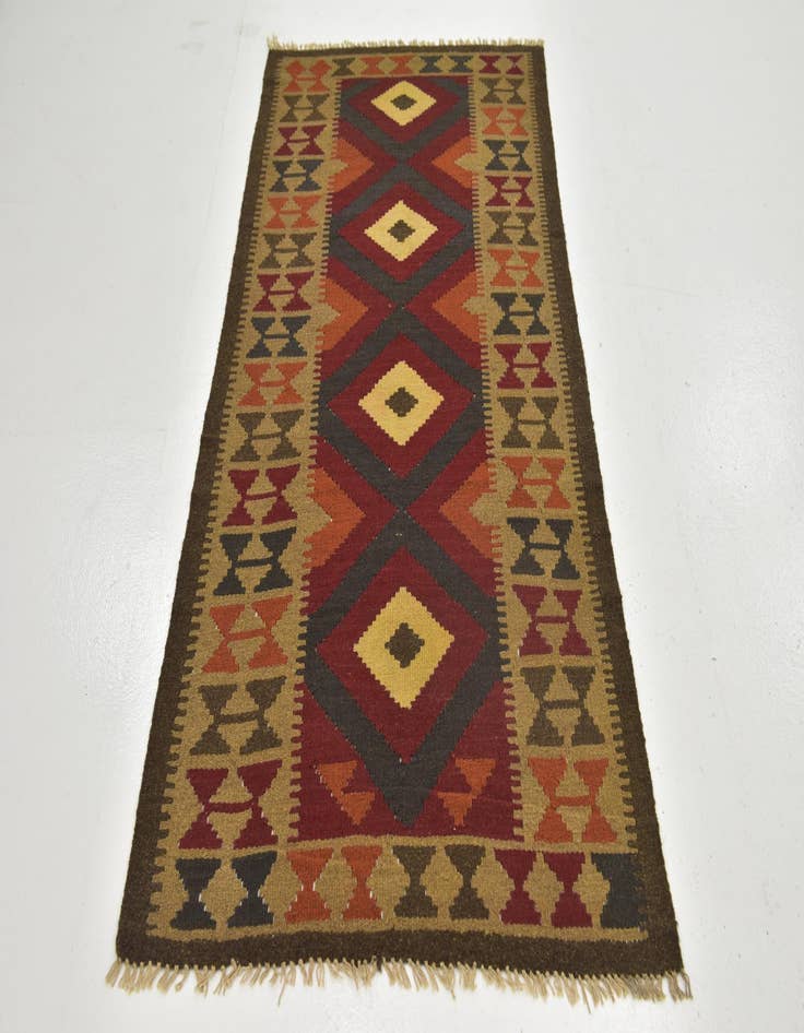 Detail image of  3' 2 x 6' 6  Hand Woven Kilim Maymana Wool Runner Rug