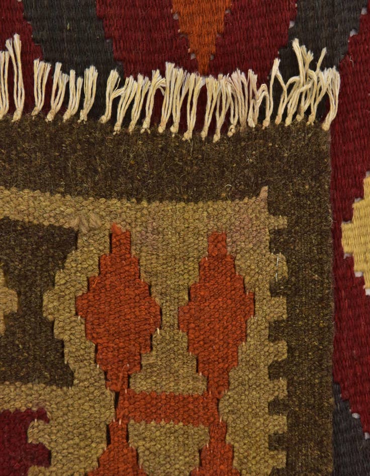 Detail image of  3' 2 x 6' 6  Hand Woven Kilim Maymana Wool Runner Rug