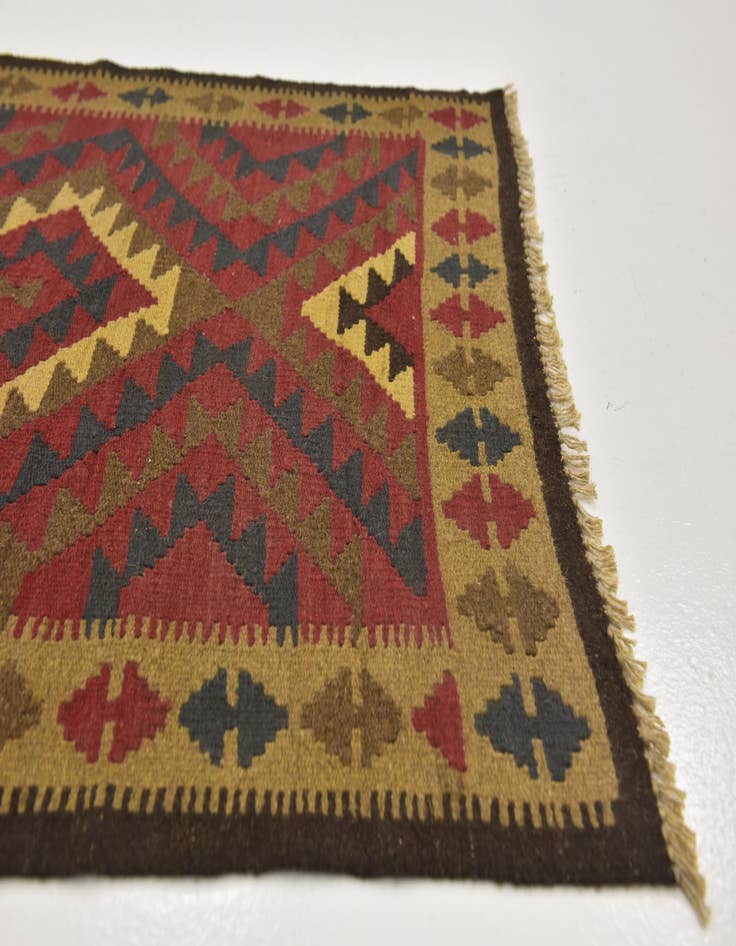 Detail image of  3' 5 x 6' 4  Hand Woven Kilim Maymana Wool Runner Rug