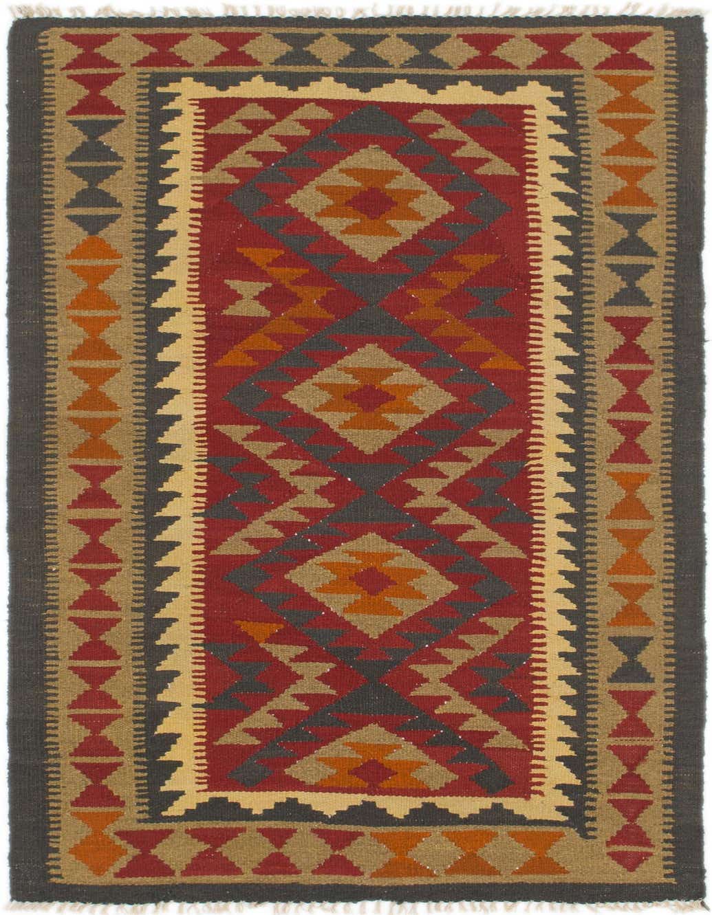 A 7 ft runner rug in a Southwestern tribal pattern, featuring reds, oranges, and grays with a flatweave texture, ideal for a hallway.