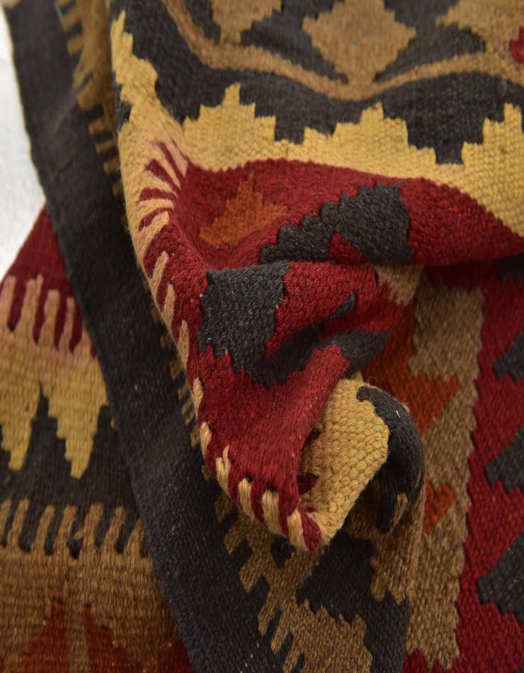 Detail image of  3' 2 x 6' 4  Hand Woven Kilim Maymana Wool Runner Rug