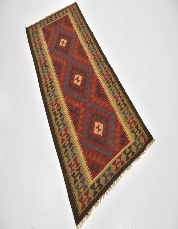 Detail image of  3' 3 x 6' 6  Hand Woven Kilim Maymana Wool Runner Rug