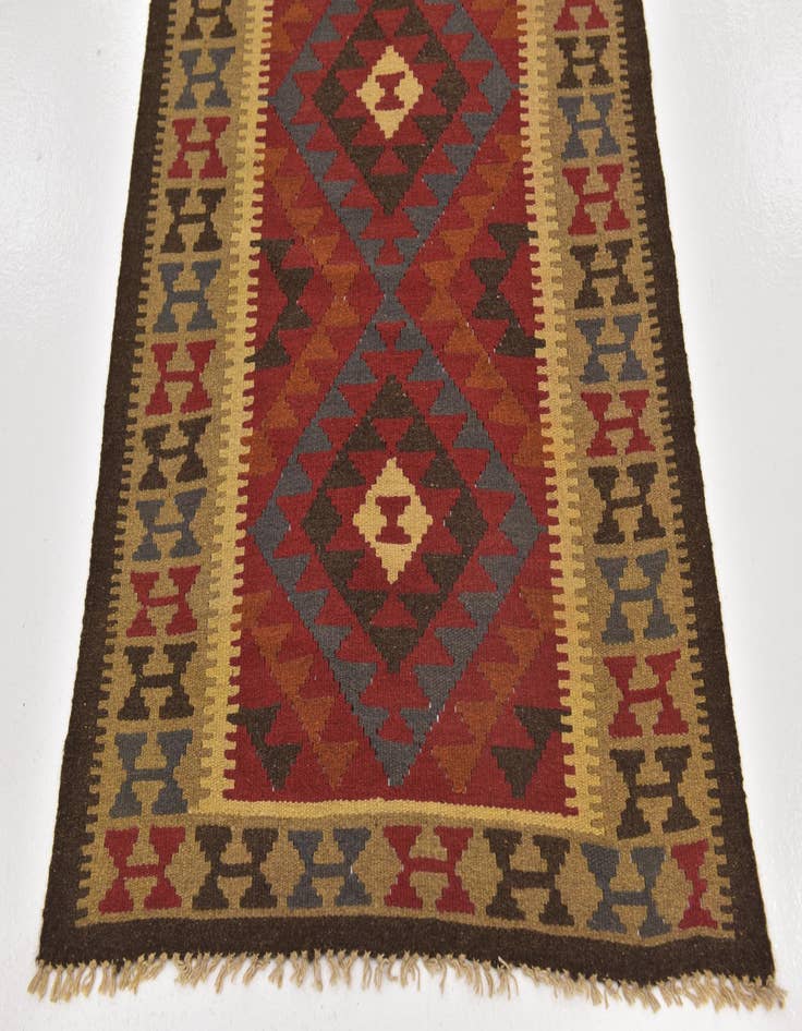 Detail image of  3' 3 x 6' 6  Hand Woven Kilim Maymana Wool Runner Rug