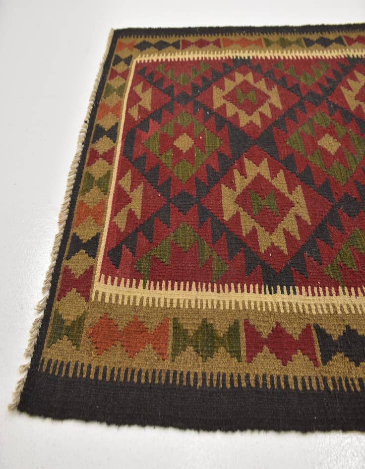 Detail image of  3' 3 x 6' 5  Hand Woven Kilim Maymana Wool Runner Rug