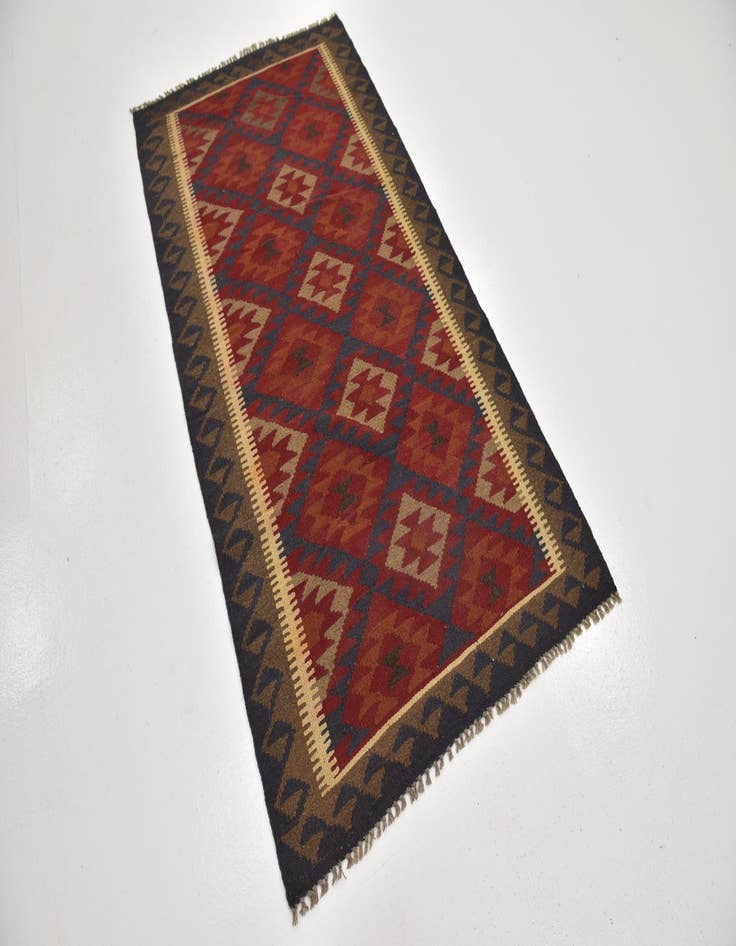 Detail image of  3' 5 x 6' 5  Hand Woven Kilim Maymana Wool Runner Rug