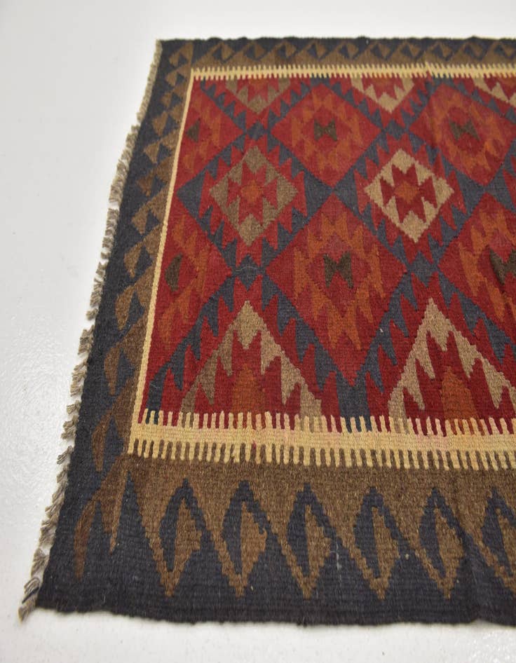 Detail image of  3' 5 x 6' 5  Hand Woven Kilim Maymana Wool Runner Rug