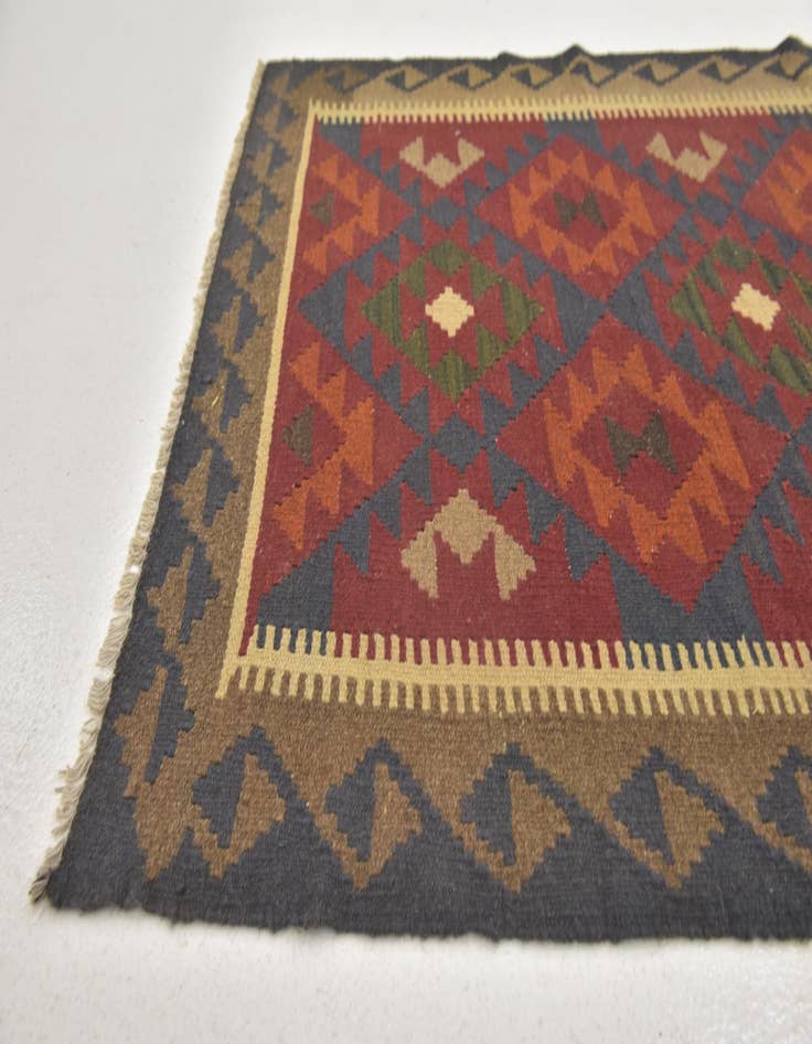 Detail image of  3' 5 x 6' 8  Hand Woven Kilim Maymana Wool Runner Rug