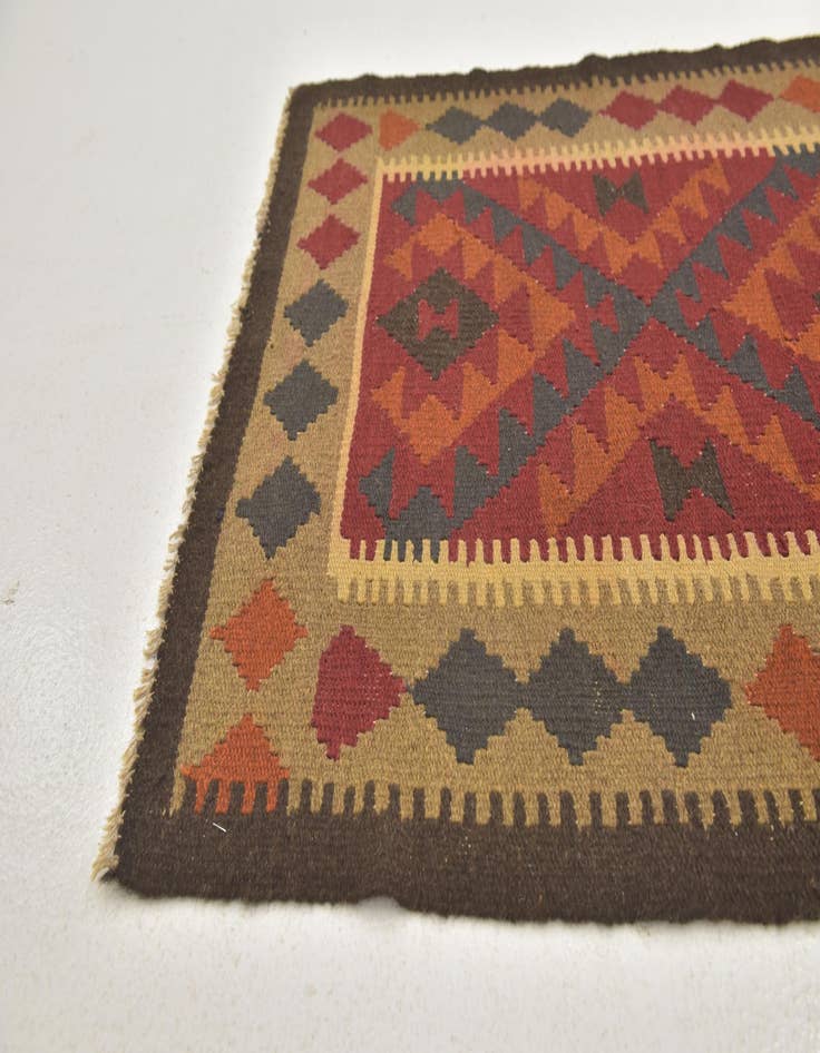 Detail image of  3' 3 x 6' 3  Hand Woven Kilim Maymana Wool Runner Rug