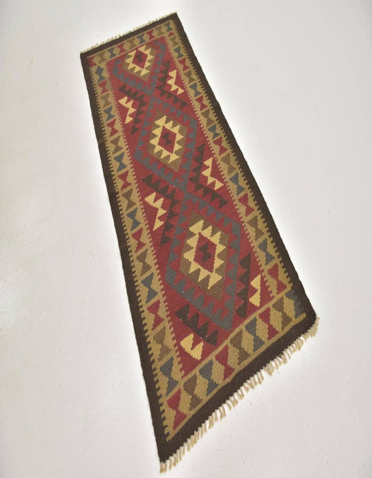 Detail image of  3' 2 x 6' 5  Hand Woven Kilim Maymana Wool Runner Rug