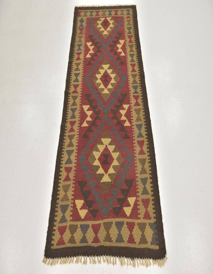 Detail image of  3' 2 x 6' 5  Hand Woven Kilim Maymana Wool Runner Rug