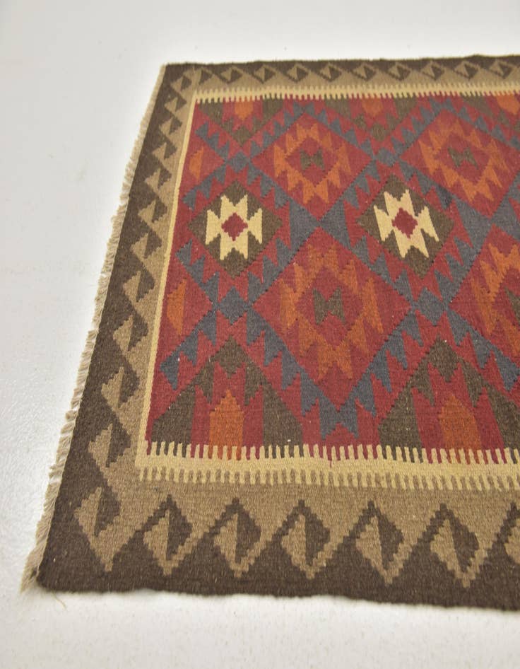 Detail image of  3' 3 x 6' 6  Hand Woven Kilim Maymana Wool Runner Rug