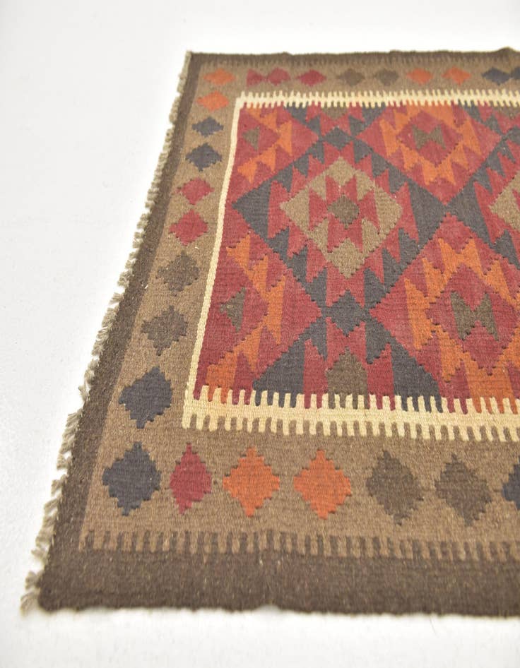 Detail image of  3' 2 x 6' 6  Hand Woven Kilim Maymana Wool Runner Rug