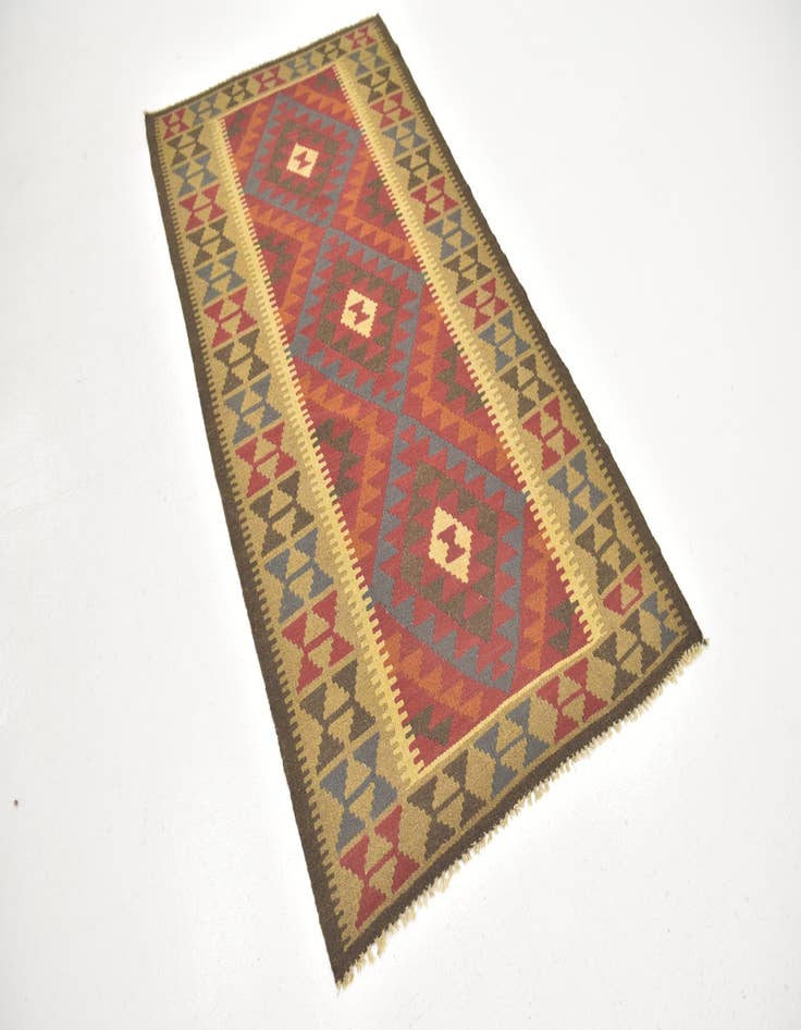 Detail image of  3' 5 x 6' 6  Hand Woven Kilim Maymana Wool Runner Rug