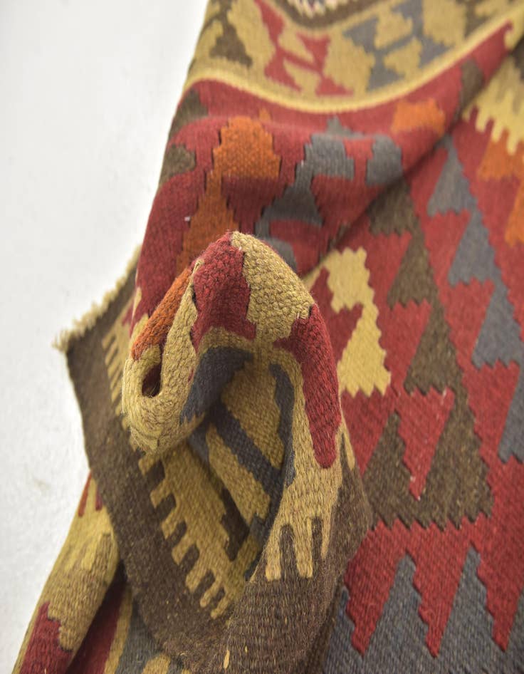 Detail image of  3' 5 x 6' 6  Hand Woven Kilim Maymana Wool Runner Rug