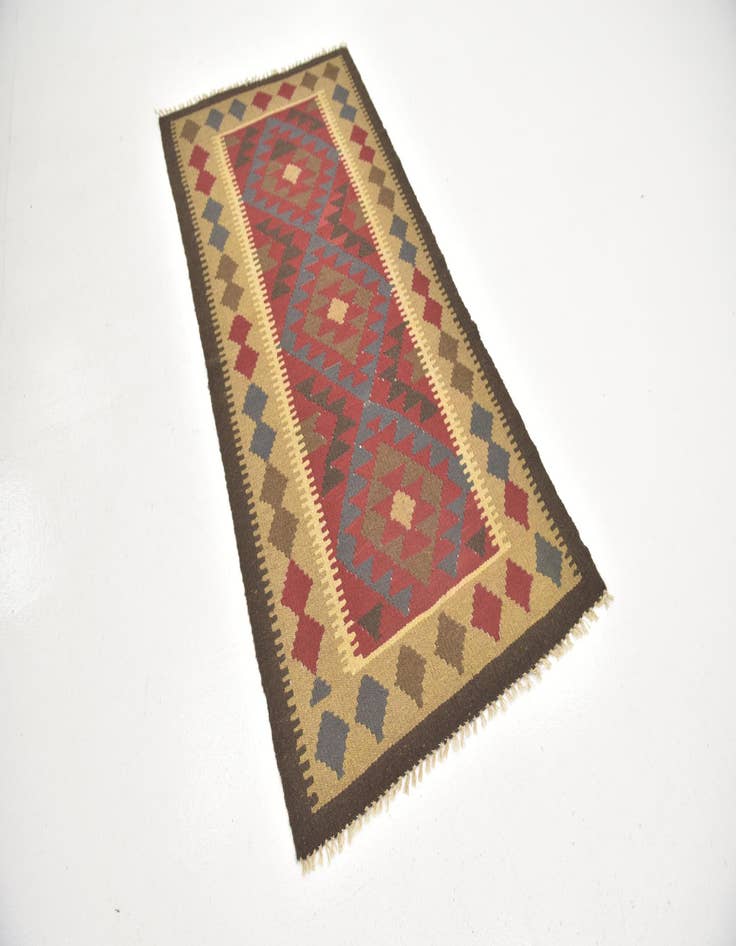 Detail image of  3' 2 x 6' 6  Hand Woven Kilim Maymana Wool Runner Rug