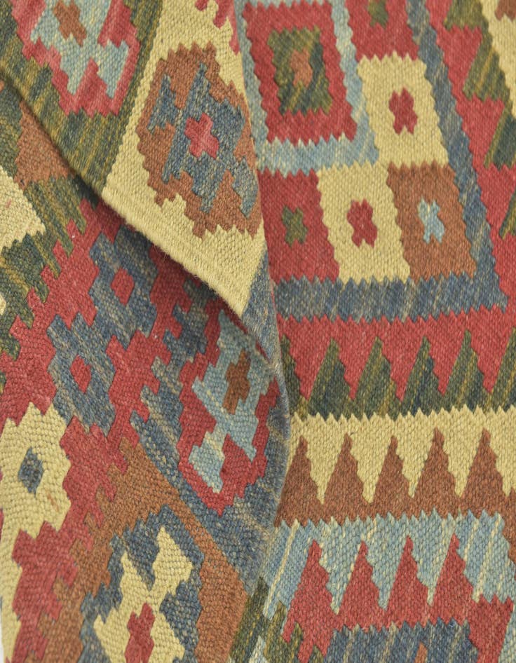 Detail image of  3' 4 x 6' 4  Hand Woven Kilim Maymana Wool Runner Rug