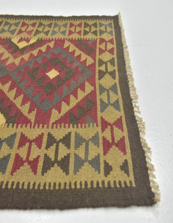 Detail image of  3' 3 x 6' 6  Hand Woven Kilim Maymana Wool Runner Rug