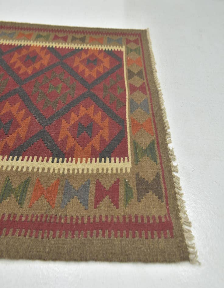 Detail image of  3' 5 x 6' 9  Hand Woven Kilim Maymana Wool Runner Rug