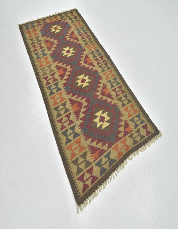 Detail image of  3' 5 x 6' 8  Hand Woven Kilim Maymana Wool Runner Rug
