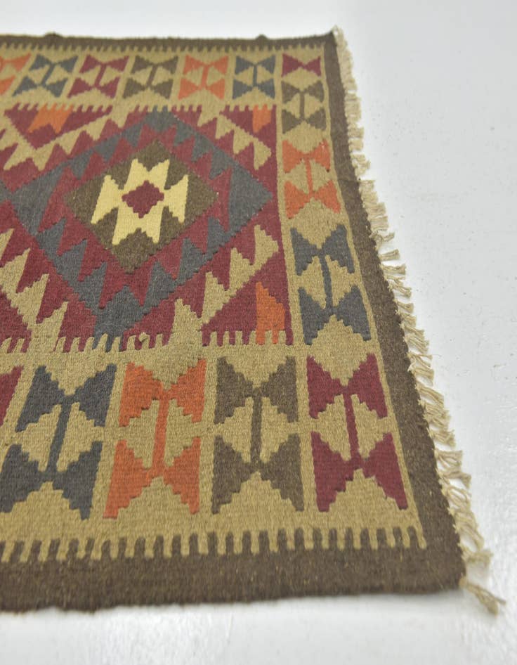 Detail image of  3' 5 x 6' 8  Hand Woven Kilim Maymana Wool Runner Rug