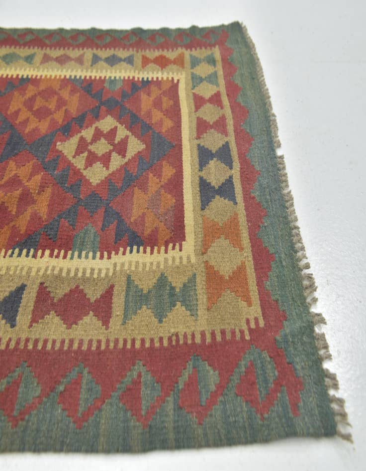 Detail image of  3' 3 x 6' 9  Hand Woven Kilim Maymana Wool Runner Rug
