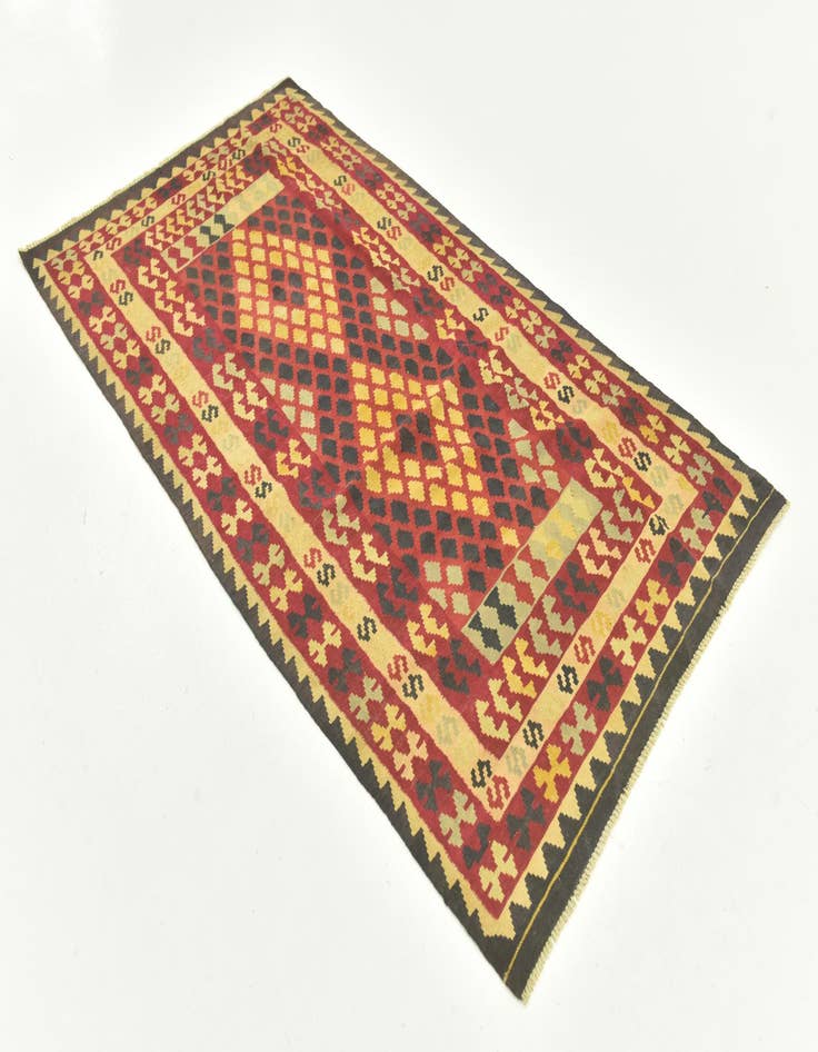 Detail image of  3' 4 x 6' 3  Hand Woven Kilim Maymana Wool Runner Rug