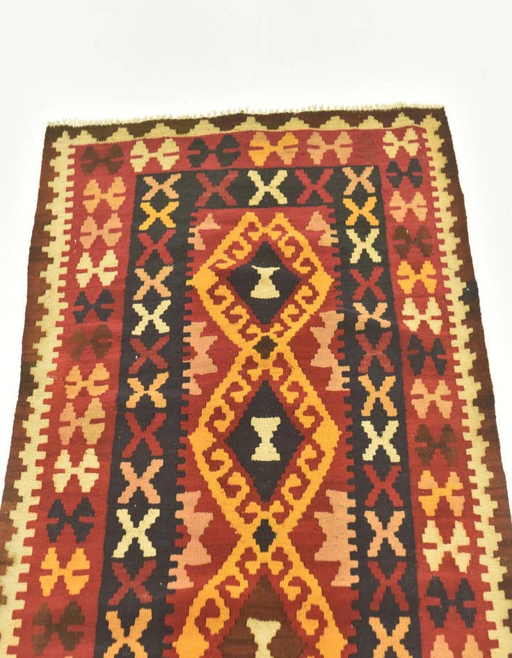 Detail image of  3' 7 x 6' 8  Hand Woven Kilim Maymana Wool Runner Rug