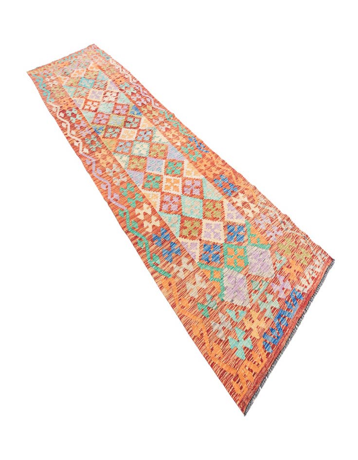 Detail image of  2' 10 x 9' 10  Hand Woven Kilim Maymana Wool Runner Rug