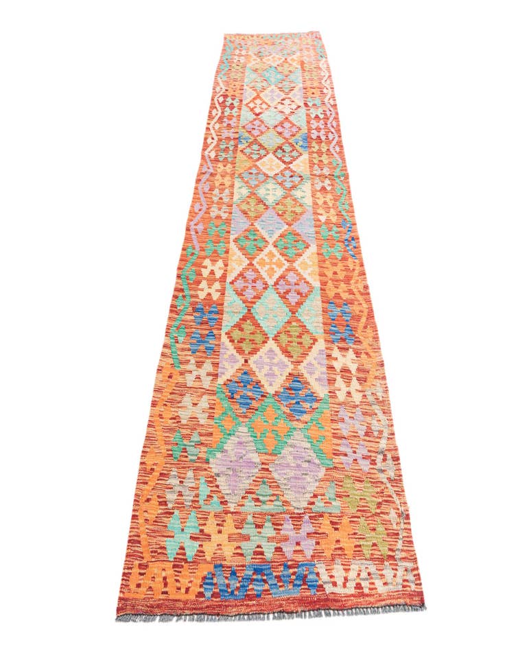 Detail image of  2' 10 x 9' 10  Hand Woven Kilim Maymana Wool Runner Rug