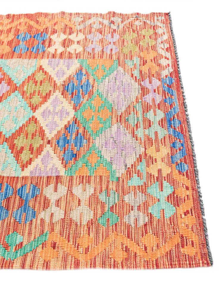 Detail image of  2' 10 x 9' 10  Hand Woven Kilim Maymana Wool Runner Rug