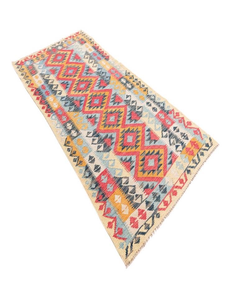 Detail image of  3' 3 x 6' 6  Hand Woven Kilim Maymana Wool Runner Rug